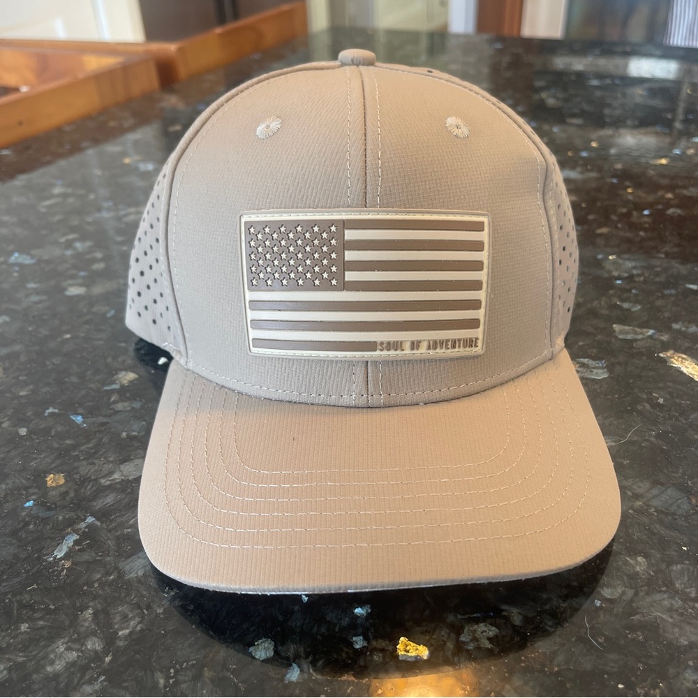 Tan Baseball Cap with American Flag Patch